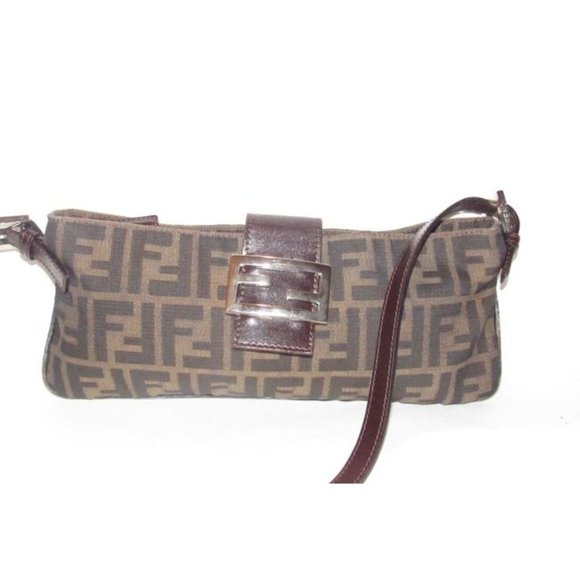 Fendi Baguette Style Shoulder Cross Body Zucco Print In Browns Canvas - Picture 9 of 12